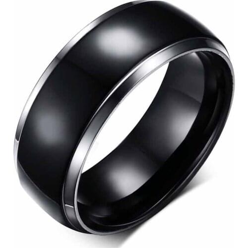 EAMIOR 8 mm Punk Titanium Steel Men Wedding Ring 316 L Stainless Steel Black Fashion Decorate Wedding Party Ring Accessory Gift
