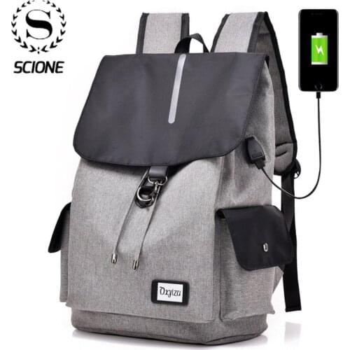 Scione Men Reflective Strip Backpacks USB Charging Backpacks String Close School Bag For Bookbags Laptop Bag Travel Backpacks