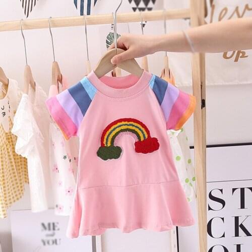 2021 New Summer Girls Korean Style Dress Baby Girl Children Kids Fashion Casual Cute Sweet Little Floral Short-Sleeved Dress
