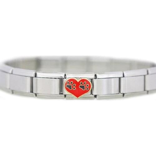 Wholesale Composable links bracelet Classic 9mm I Love Dog red enamel heart dog paw Italian charm link fit Zoppini boxer