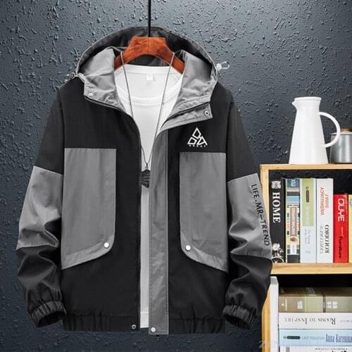 Spring and autumn tooling jacket loose hooded jacket mens plus fat plus size fat shirt trendy casual slim stitching 9xl 140KG