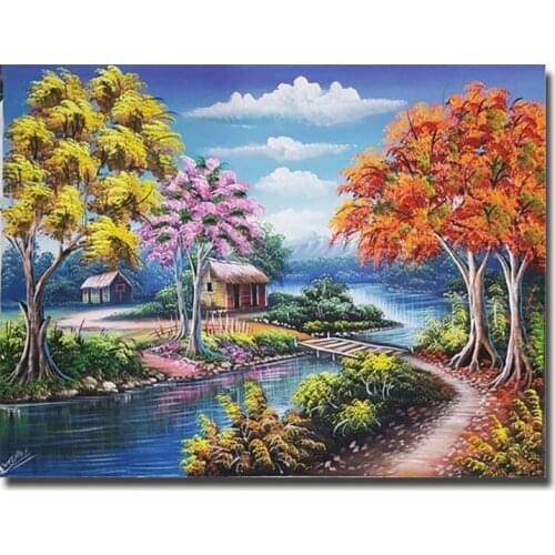 Landscape,village,3D Round Diamond Painting Square Cross Stitch Mosaic 5D Diamond Embroidery Home Decoration not fold the canvas