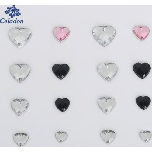 Multi Sizes/Colors Heart Shapes 50-100Pcs Acrylic Crystal Sew On Rhinestone, For Dancing Dress Clothing Shoes Wedding Decoration