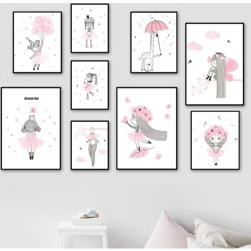 Pink Girl Crown Balloon Star Flower Nursery Wall Art Canvas Painting Nordic Posters And Prints Wall Pictures Kids Room Decor
