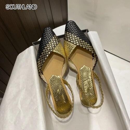 SOUTHLAND ZA Spain Popular Original Single Shoes Patchwork Weave Sandals Back Strap 2021 Sping Summer Slingbacks Shoes
