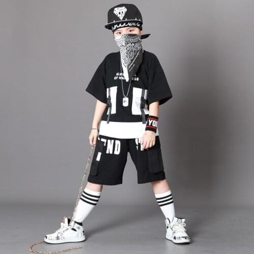 Street Dancing Outfits Hip Hop Dancewear Fashion Boys Clothes Summer Black Kpop Outfit Performance Costume Kids Jogger DL7614