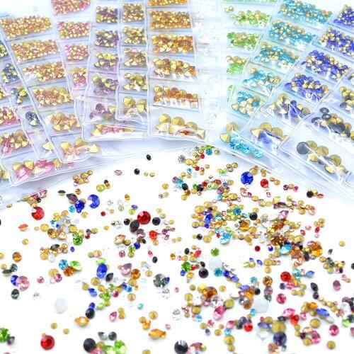 Swarovsky 17Colors V-Bottom Sharp Glitter Rhinestone Nail Gems Acrylic Crystal Stone Non Hot Fix Nail Art Decoration Charms Set