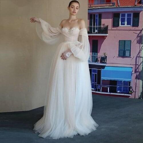 2021 Wedding Dresses Off The Shoulder Bridal Gowns Trends Bride Dress Tulle Lace Long Sleeves Wedding Dress Vestido De Noiva