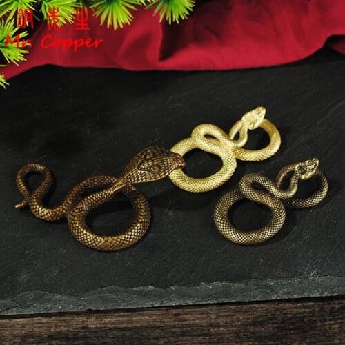 Brass Zodiac Snake Desk Ornaments Creative Animal Decorations Figurines Vintage Copper Cobra Tea Pet