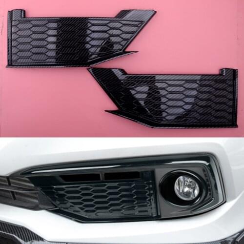 1 Pair Fog Light Lamp Honeycomb Cover Trim Panel Carbon Fiber Style ABS Fit for Honda Civic 10th Gen 2016 2017 2018 2019 2020