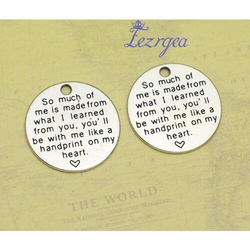 10pcs/lot--24mm,Antique silver plated you'll be with me like a handprint on my heart charms ,DIY supplies, Jewelry accessories