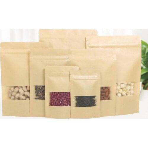 1000Pcs/Lot Kraft Paper Bags ZipLock With Frosted Window Stand Up Resealable Grip Ziplock Pouches Tea Coffee Bean Packaging Food