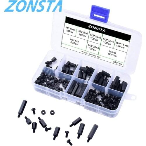 180Pcs Hex Head Nylon Plastic Screws Black Round Head Nylon PCB Motherboard Fixed Plastic Spacing Screws Nuts