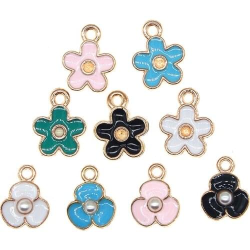 20pcs/lot 10*12mm Cute Mini Flowers Enamel Charm Little Pendant For Earring Necklace Bracelet DIY Jewelry Making Findings XL1085