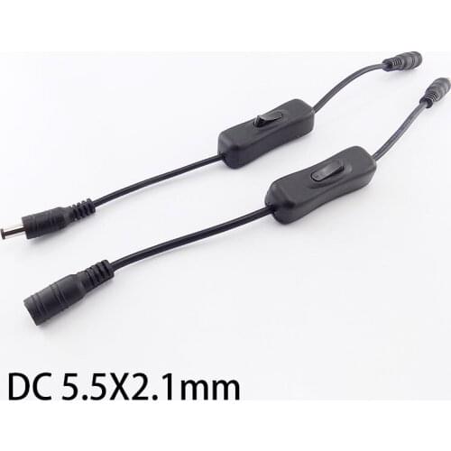 5.5 X 2.1mm DC Male to female power adapter on off switch cable Power supply Connector cord Plug 5V 12v 24V for LED strip light