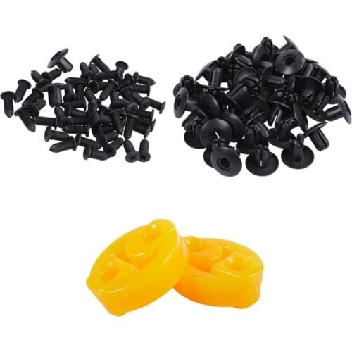 50 Pieces Auto 8mm Hole Press Type Plastic Rivets Black & 2 Pcs Rubber 2 Holes Race Car Muffler Exhaust Hanger Bushing