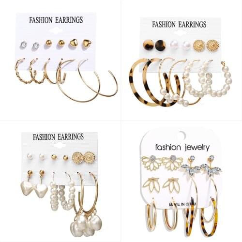 6Pair/Set Fashion Tassel Acrylic Earrings For Women Bohemian Metal Stud Earrings Dangle Drop Pearl Earring 2020 Jewelry Gift