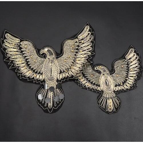 6 Pcs/lot Large Embroidery Patches Gold Eagle Animal Organza Bead Clothing Decoration Sewing Accessories Diy Applique