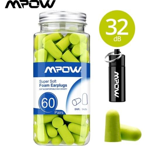 Mpow 60 Pairs NRRA 32dB Noise Reduction Foam Ear Plugs Hearing Protector Noise Blocker Earplugs With Carrying Case For Sleeping