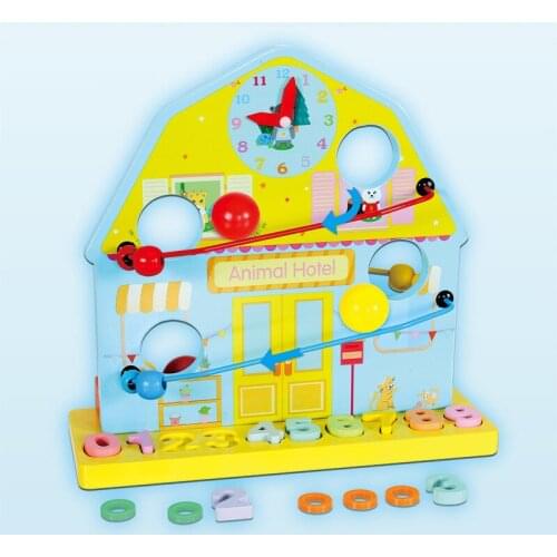 Childrens Multifuctional Wooden House Beads Toy Number Match Game Math Clock Recognition Montessori Education Kids Gift