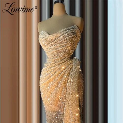 Beads Evening Dresses 2020 Saudi Arabic Crystal Long Prom Dresses Kaftans Dubai Celebrity Gowns Party Dress Vestidos De Fiesta