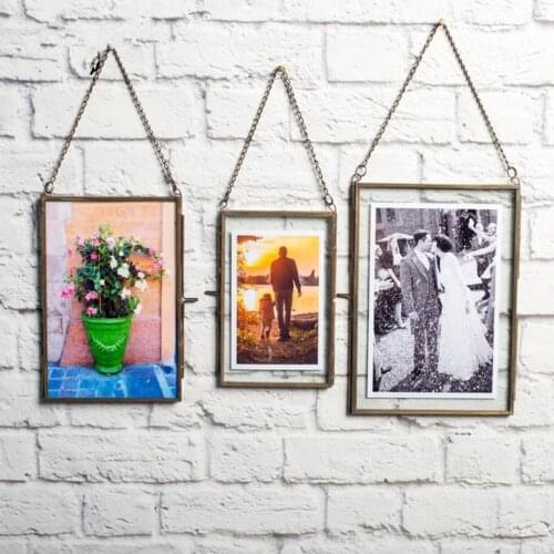 Double Sided Photo Frame Clear Glass ing Frame with Hook+Chain for Home Decors