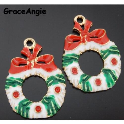 GraceAngie 10PCS Christmas Wreath Style Enamel Zinc Alloy Jewelry Necklace Pendant Bracelet Charms Handmade Craft DIY Gifts