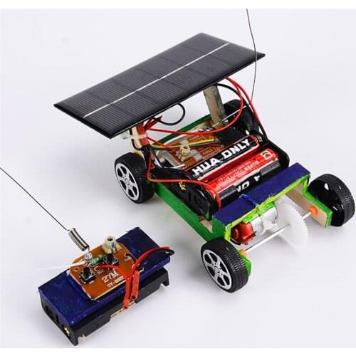 Solar Power RC Car Toy Wood DIY Wireless Car Vehicle Models Kids Toys RC Car Assembly Building Toys Children Educational Toy