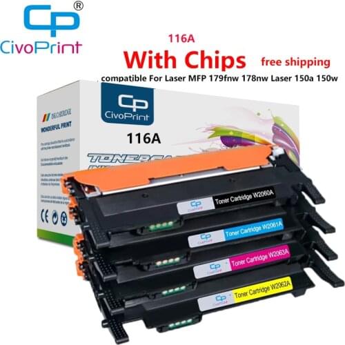 Civoprint Compatible 4 colors Toner Cartridge 116A W2060A W2061A W2063A W2062A For HP Laser MFP 179fnw 178nw Laser 150a 150w