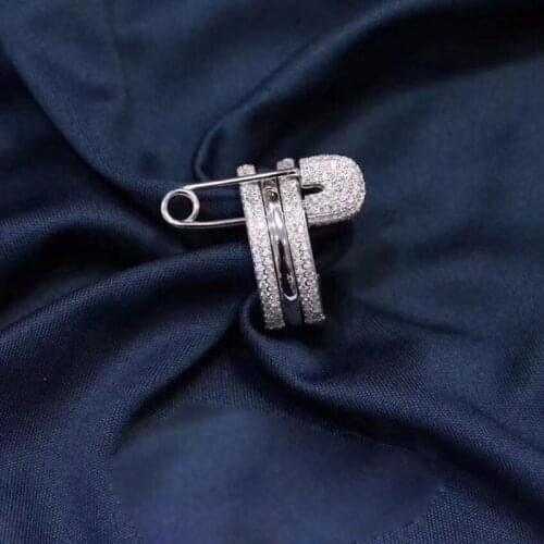 SLJELY Fashion Pure 925 Sterling Silver Triple Hoops and Safety Pin Ring Micro AAA Cuibc Zirconia Stone Women Fine Brand Jewelry