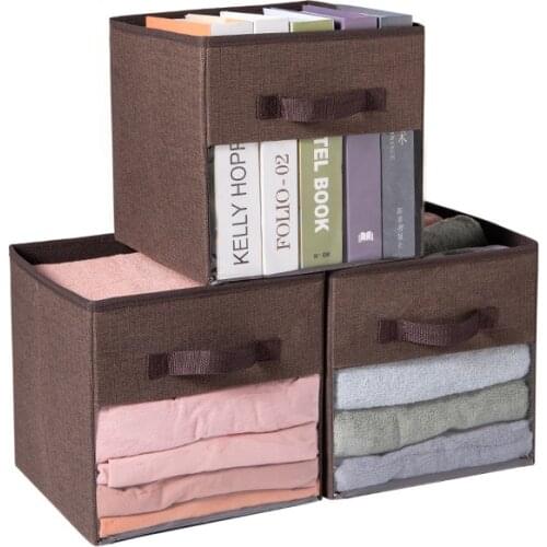 Cube Storage Bins 3 Packs Clear Window Storage Box Organizers for Closet Shelves Home Storage Cubes Organizer with Handles