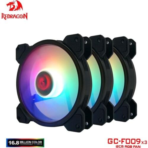 Redragon 120mm Computer Case RGB Cooling full color Fan 4Pin Quiet CPU Cooler Desktop PC 6 Pin LED Controller Radiator GC-F009