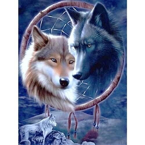 Dreamcatcher Wolf DIY 11CT Embroidery Cross Stitch Kits Needlework Craft Set Cotton Thread Printed Canvas Home Wholesale