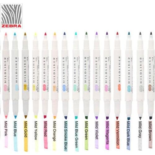 1Pc Zebra MildLiner Highlighter Marker Double-Sided Round Toe/Oblique Mild 15 Colors for Choose Office and School Supply