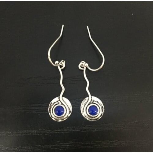 Fashion Womens Long Earrings Blue Round CZ Stone Crystal Pendant Earrings Party Cocktail Accessories