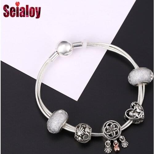 Seialoy Silver Color Multi Snake Chain Bracelets For Men Boy Original Ocean Style Dreamcatcher Charm Bead Bracelet & Bangle Gift