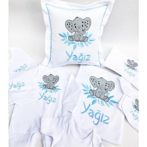 Jaju Baby Elephant and Name Embroidered Baby Newborn Set