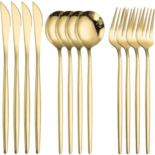 Gold Cutlery Dinnerware Set Golden Knives Forks Coffee Spoons Cutlery Flatware Set Kitchen Stainless Steel Spoon Tableware Set