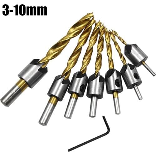 HSS Titanium Countersink Drill Bit Set Drill Press Set Chamfer Reamer Woodworking Power Tools 3mm 4mm 5mm 6mm 7mm 8mm 10mm