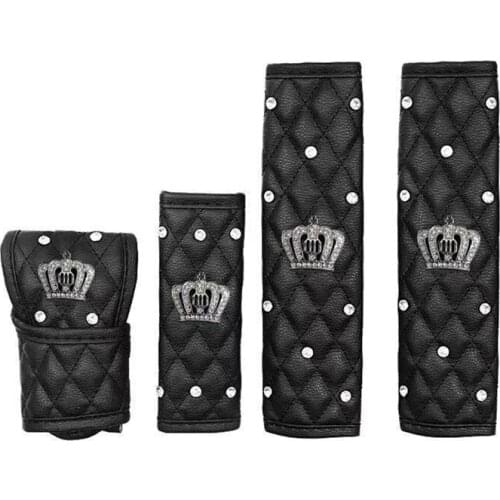 New With Diamond Car Seat Belt Cover Seat Belt Shoulder Pad Crown Crystal Rhinestones Shifter Gear Cover Hand Brake Accessories