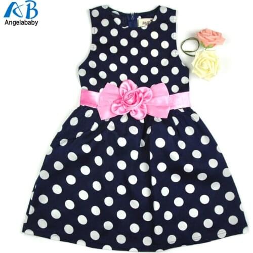 New Kids Girls Sweet Sundress Dot Floral Decor Bubble Dress Pleated Casual Summer Dress