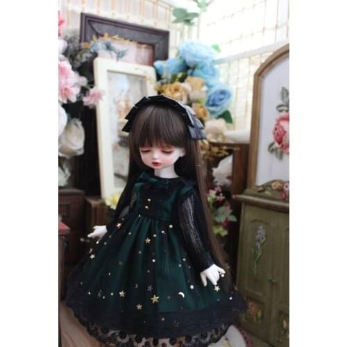 BJD Doll clothes suitable for 1-3 1-4 1-6 size fashionable dress green star dress with headgear doll accessories