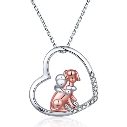 925 Sterling Silver Dog Necklace Lovely Animal Heart Pendant Necklace Fashion Christmas Mother Day Jewelry For Women,Pet Lover