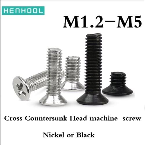 Cross Recessed Countersunk Head machine lengthen screw Nickel plated black Electronic screw M1.2M1.4M1.6M1.7M2M2.5M2.6M3M3.5M4M5