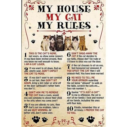 My House My Cat My Rules Poster Black Cat Poster Cat Poster Wall Artwall Decorationliving Room Poster Hanging Best Gift Tin Sign