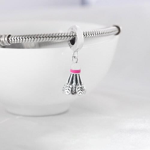 Authentic S925 Pendant Charm Sport Badminton Ball Dangle Charm fit Lady Bracelet & Bangle DIY Jewelry