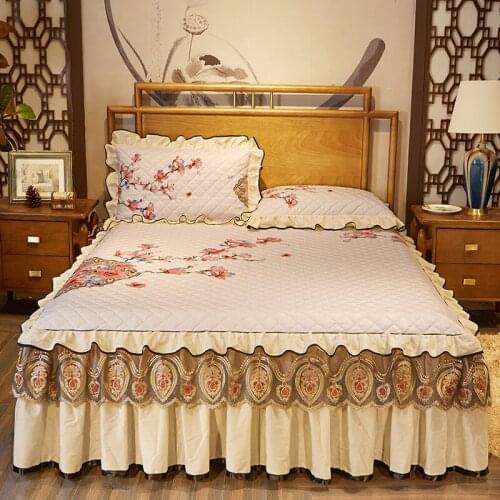 Classical style 100% cotton cream Quilting queen king size Bed Skirt Bedspread Bed Sheet Bed Cover Pillowcase Bedding Set
