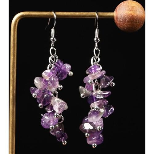 Natural gravel earrings DIY natural stone tassel earrings jewelry natural rock mineral stone gauze agate fluorite women jewelry