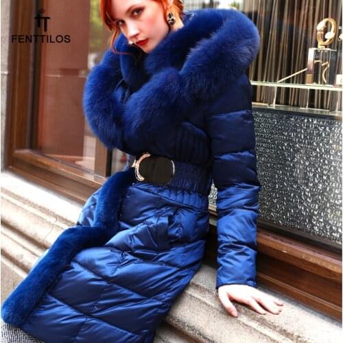 Fashion Womens Big Real Fox Fur Hooded Down Coat Female Winter Rabbit Fur Stitching Thicker Warm Down Jacket Down Parkas F2299