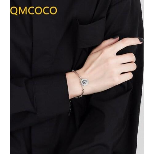 QMCOCO INS Fashion 925 Silver Bracelet For Girl Creative Vintage Punk Elephant Animal Pendant Thai Silver Party Jewelry Gifts